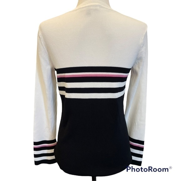 MELANIE Lyne Cream/Black/Pink Striped Long Sleeve Sweater Sz Small. - Picture 3 of 5